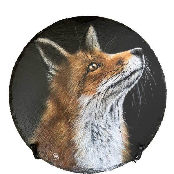 Vos portret op leisteen